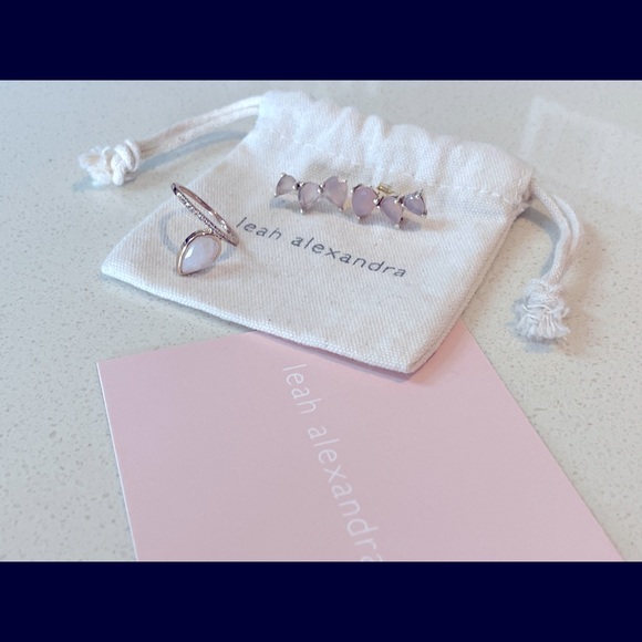 Selling a rose quarts Leah Alexander ring (size 7) and ear climbers - Picture 2 of 2